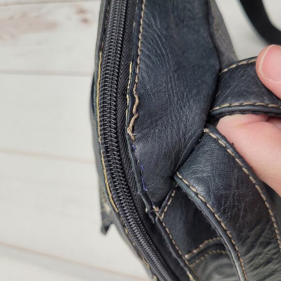 Vintage Fossil black leather backpack medium boho - Picture 8 of 10